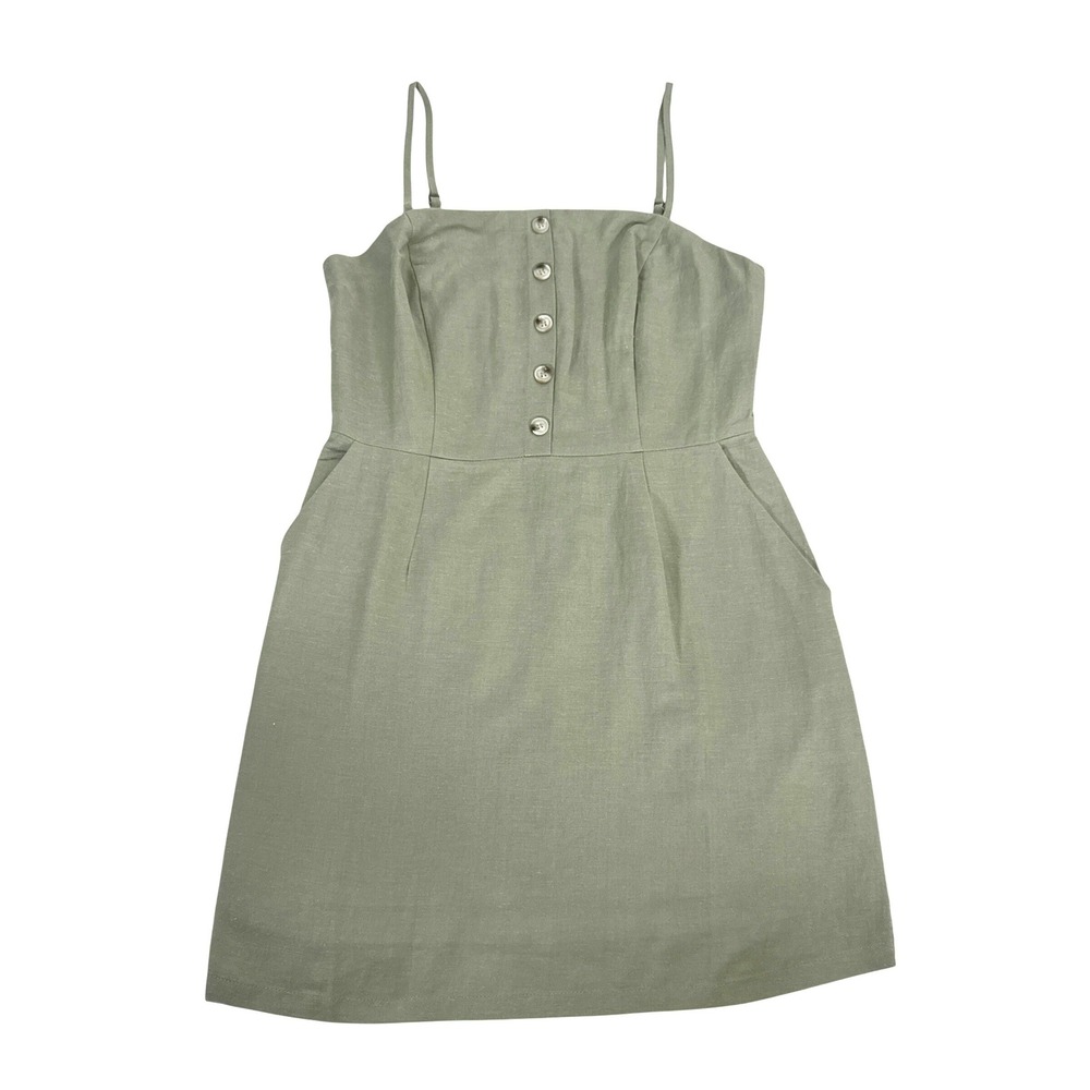 LOST + WANDER Sage Green Ramie Blend Button Front Mini Dress Size S